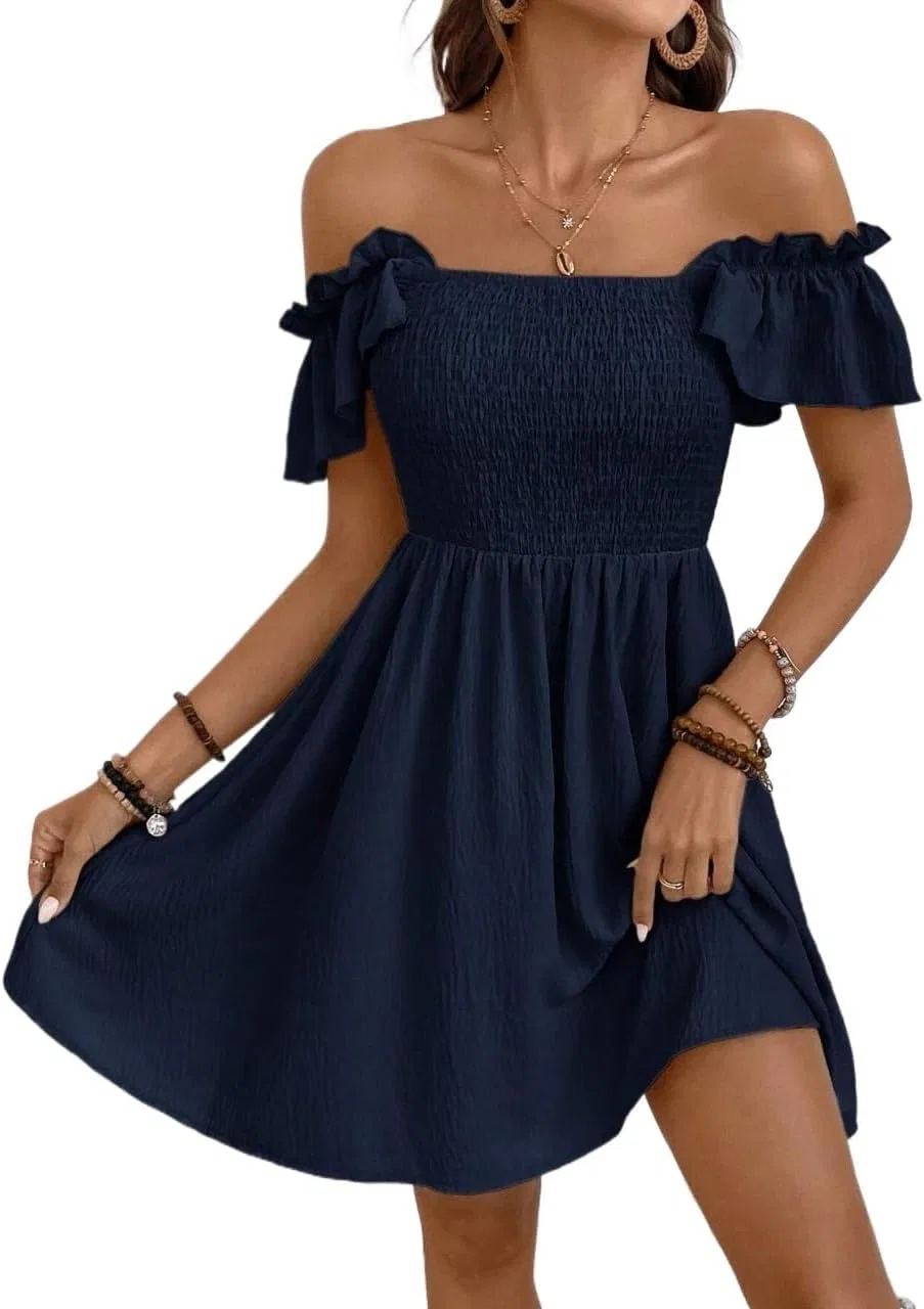 Женское повседневное платье A-силуэта с воланами, Navy Blue