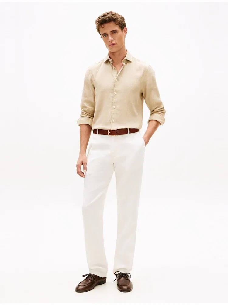 Брюки чинос из льняной смесовой ткани Denton Fit TOMMY HILFIGER, Ivory