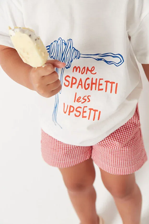 Детская футболка для девочек с принтом Spaghetti Lover Petit Coral, White — фото 3