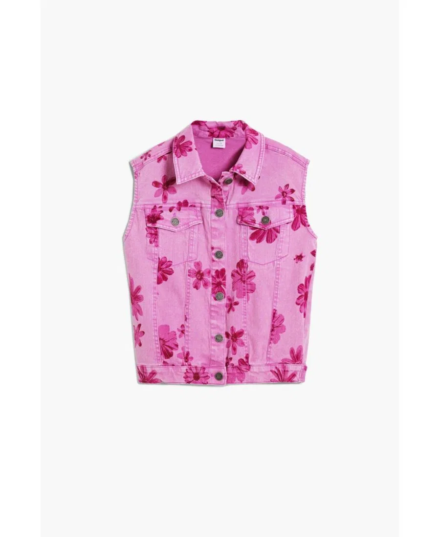 Жилет джинсовый с цветочным принтом Desigual, Dark Pink