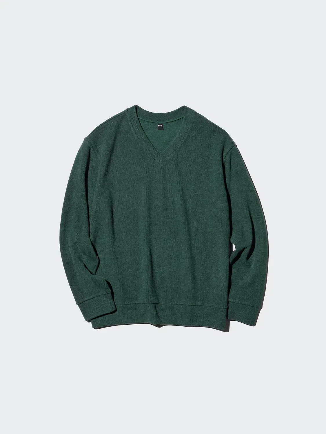 Футболка Uniqlo, с V-образным вырезом из ребристого флиса, темно-зеленый
