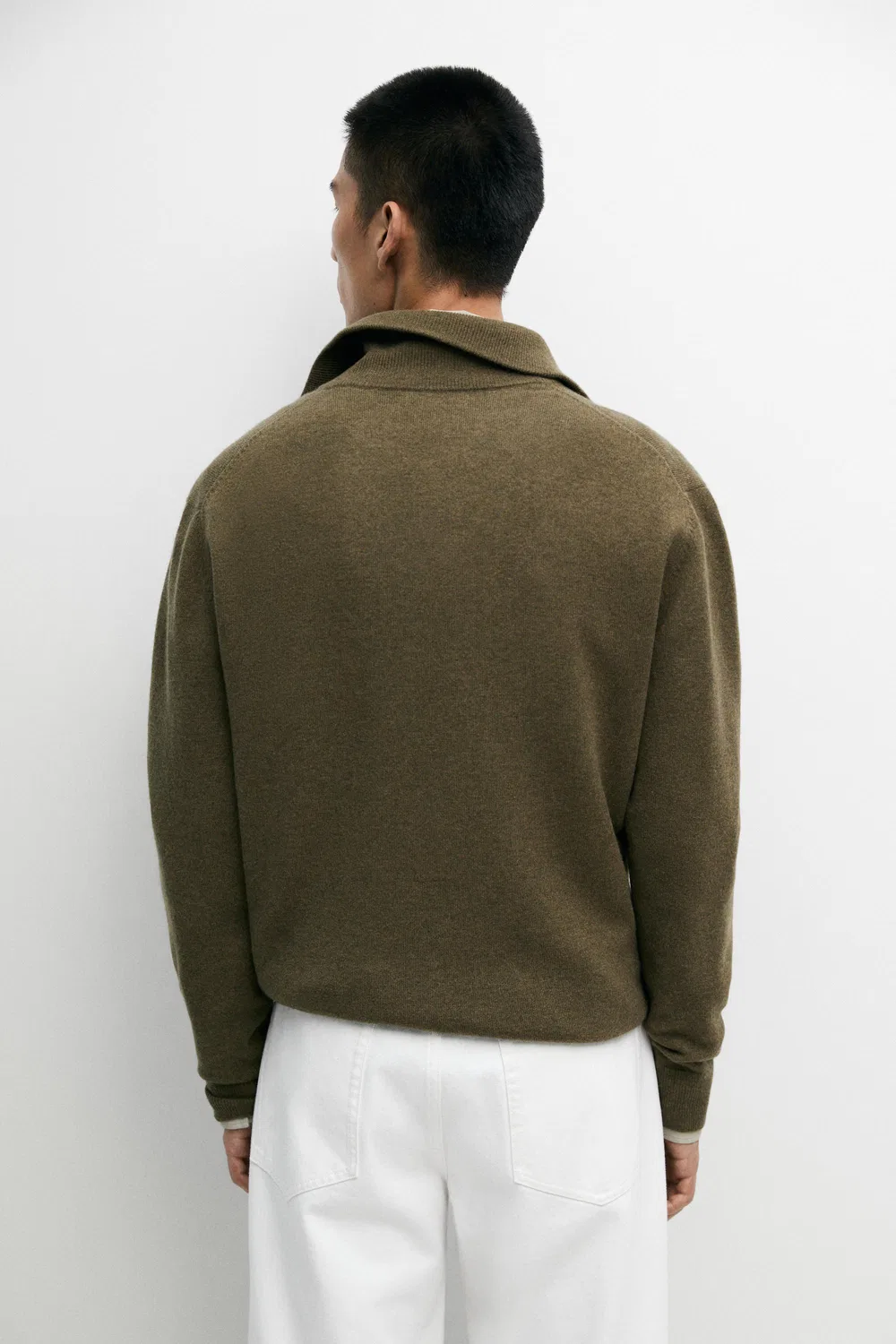 Свитер Massimo Dutti Mock Neck Zip-Up Knit, темно-зеленый — фото 4