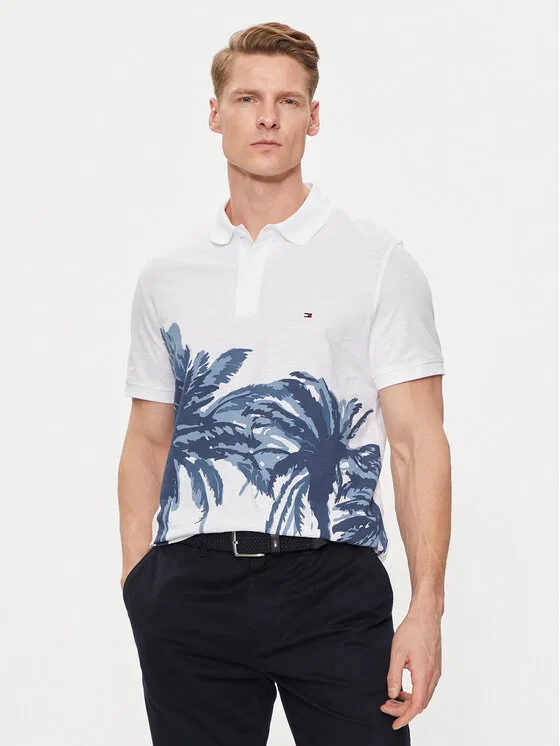 Поло regular fit Palm Print Tommy Hilfiger, белый