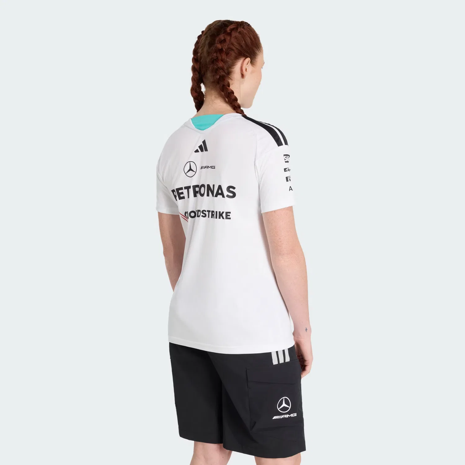 Женская гоночная футболка-джерси с вышитым логотипом Mercedes - AMG Petronas Formula 1 Team Driver Jersey Adidas Performance, белый — фото 3