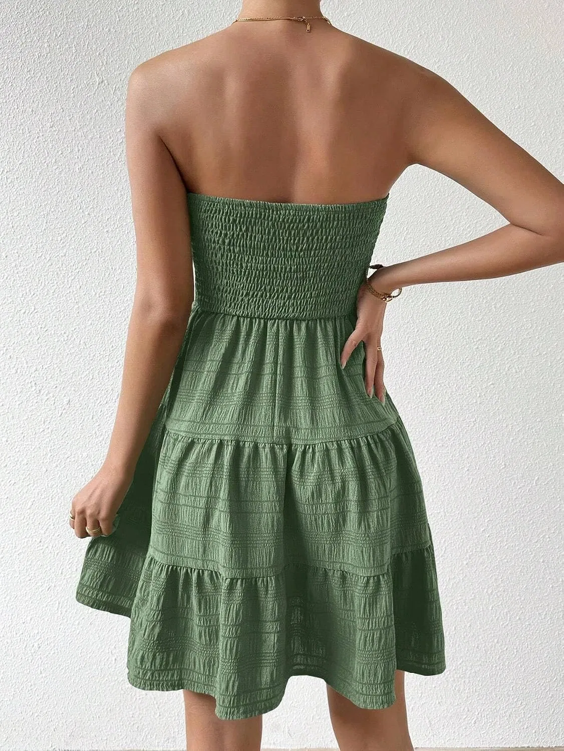 Женское повседневное платье A-силуэта с воланами Sleeveless Tiered Ruffle, Army Green — фото 3