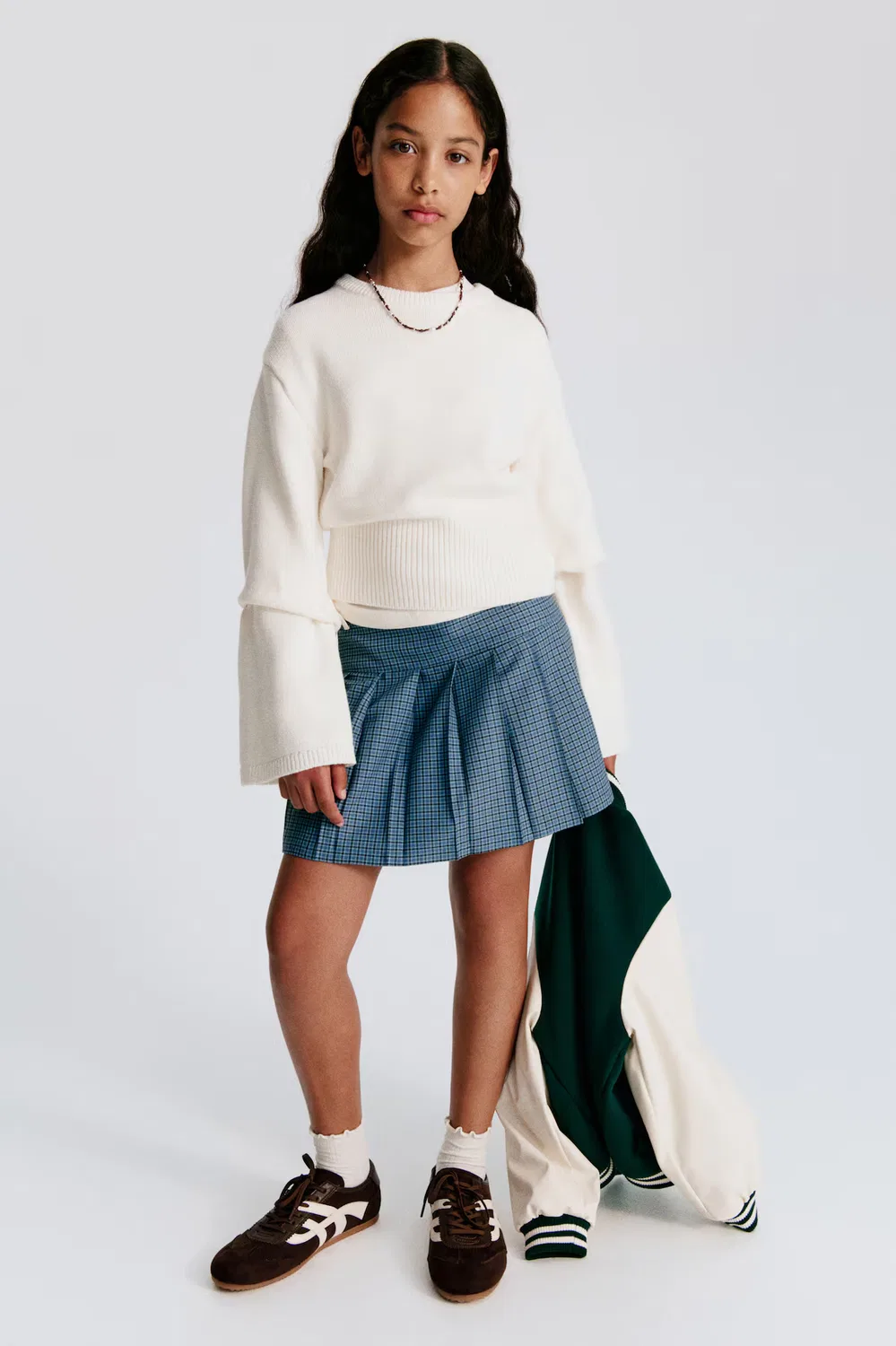 Плиссированная юбка H&M, Mattblau/Kariert
