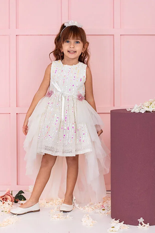 Детское платье для девочек с принтом Süslü Pink Kids, White