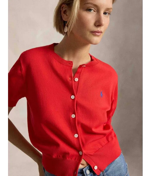 Женский кардиган классического кроя Pima Polo Ralph Lauren, красный — фото 4
