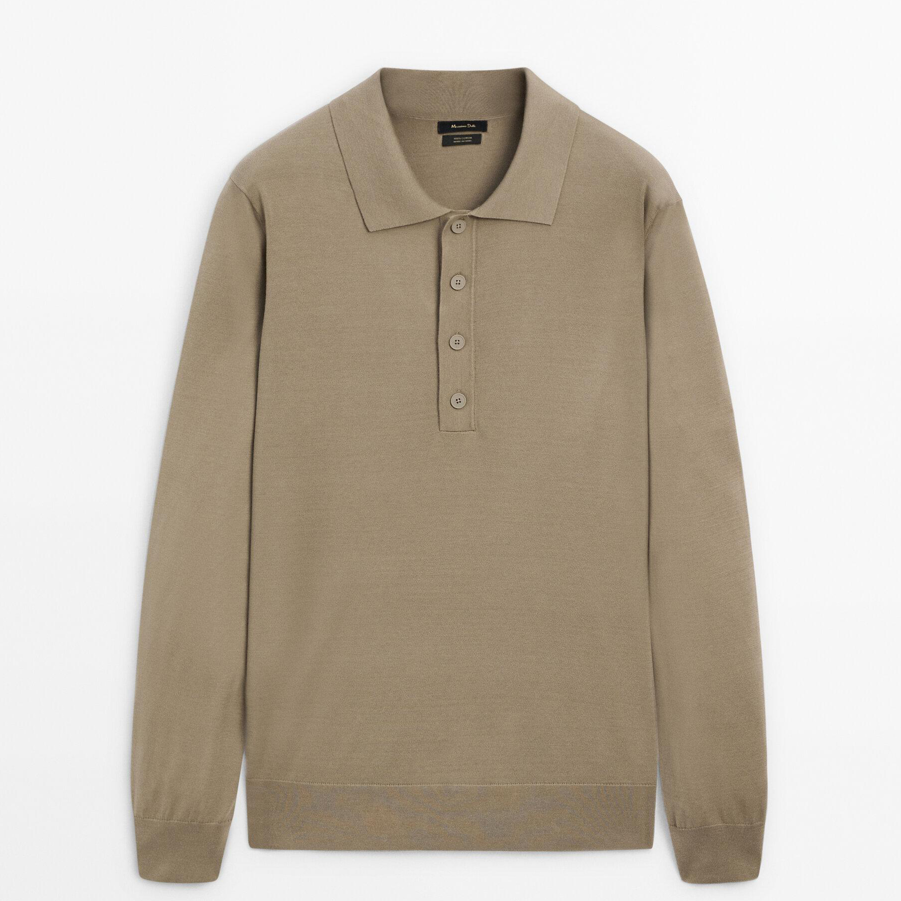 

Хлопковый вязаный свитер с воротником-поло Massimo Dutti, бежевый