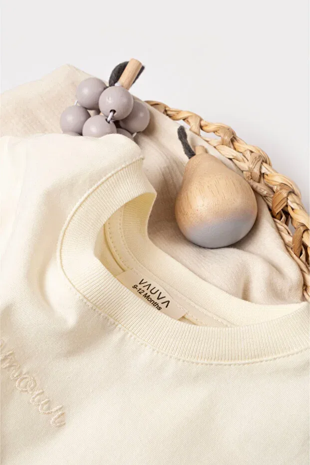 Детская футболка для девочек хлопковая Embroidered t-shirt summer girls' t-shirt with embroidery detail Vauva, Nude Color — фото 2