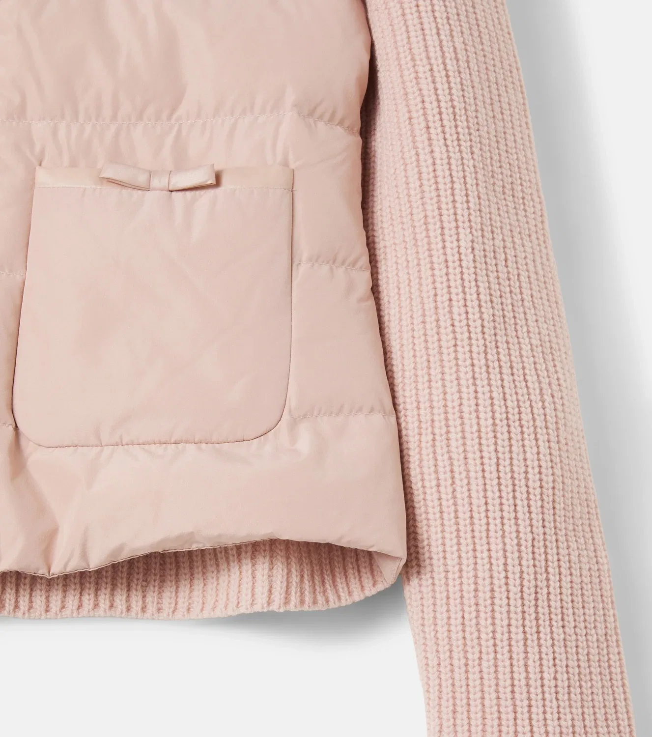 Легкая куртка вязаная с пуховыми вставками Moncler Enfant, розовый — фото 4