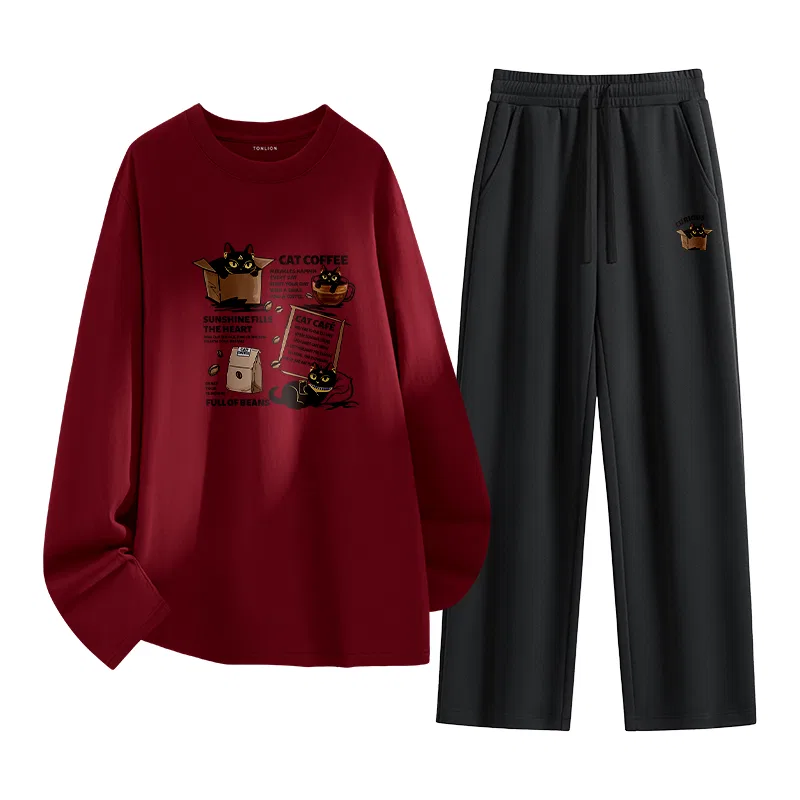 Детский комплект из футболки и брюк с принтом Tonlion, Wine Red And Black