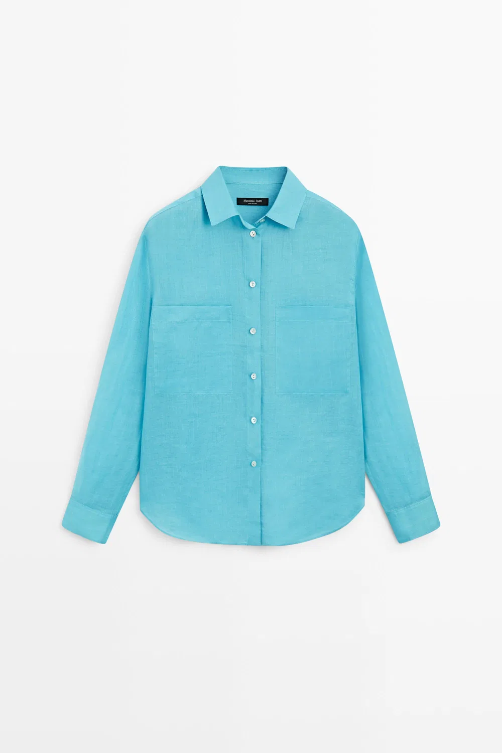 Рубашка Massimo Dutti 100% Ramie Flowing Pocket, бирюзовый — фото 2