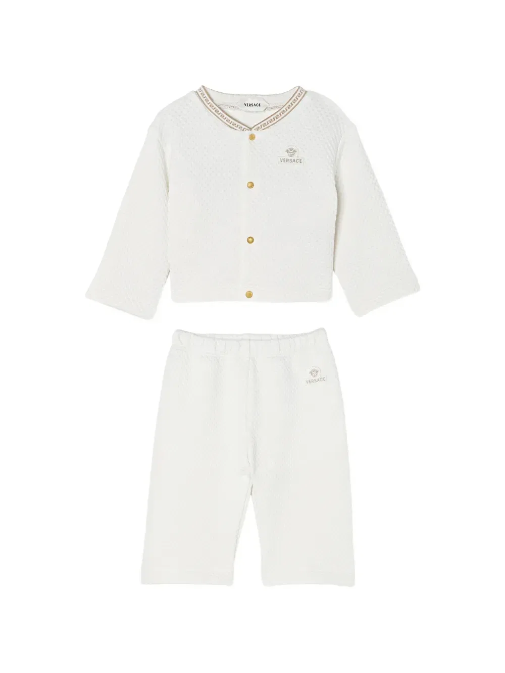 Кардиган из вышитого трикотажа мательссе Versace Kids, белый