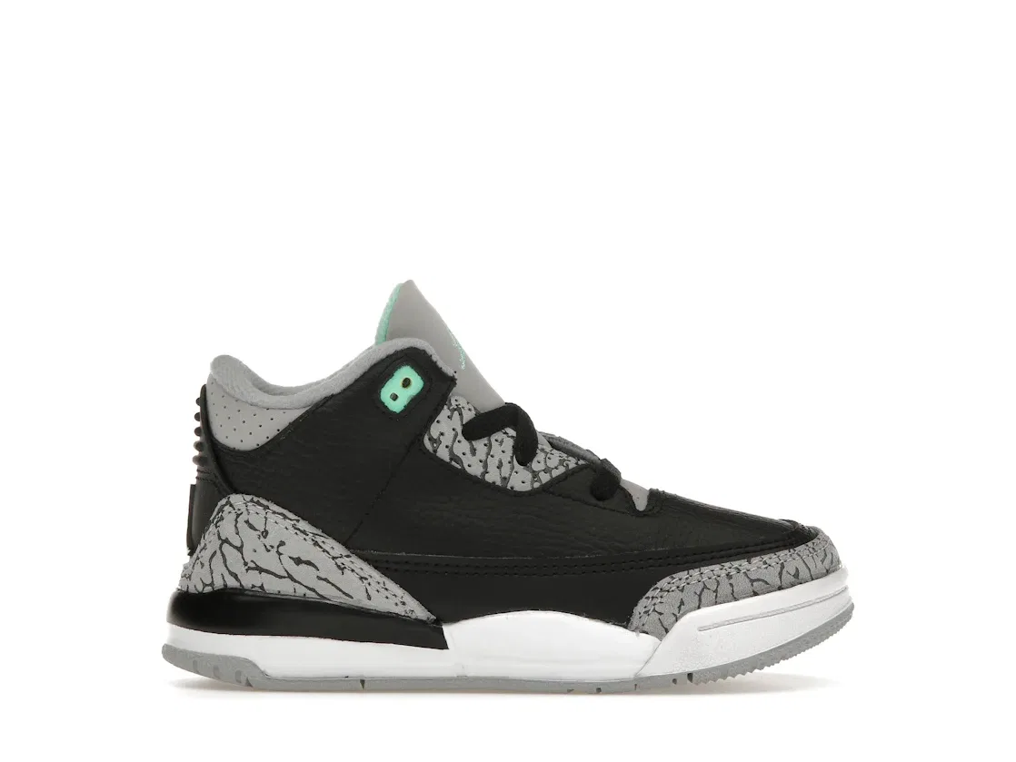 Детские кроссовки Lifestyle с принтом Jordan 3 Retro Jordan, Black/Green Glow/Wolf Grey/White