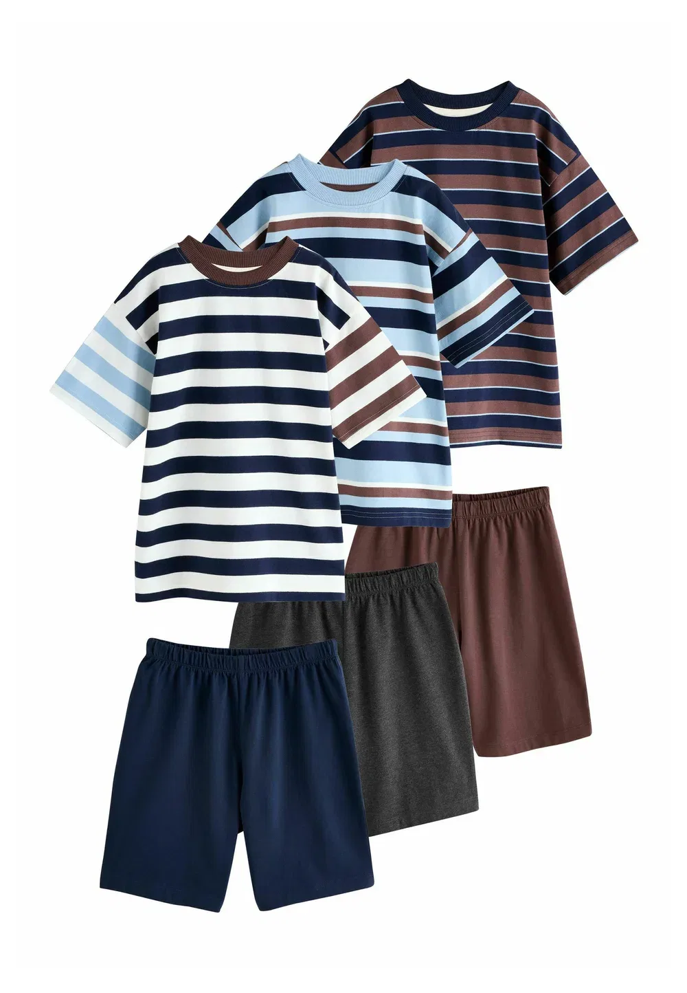 Комплект из 3 коротких пижамных комплектов Next, Blue Brown Ecru Stripe