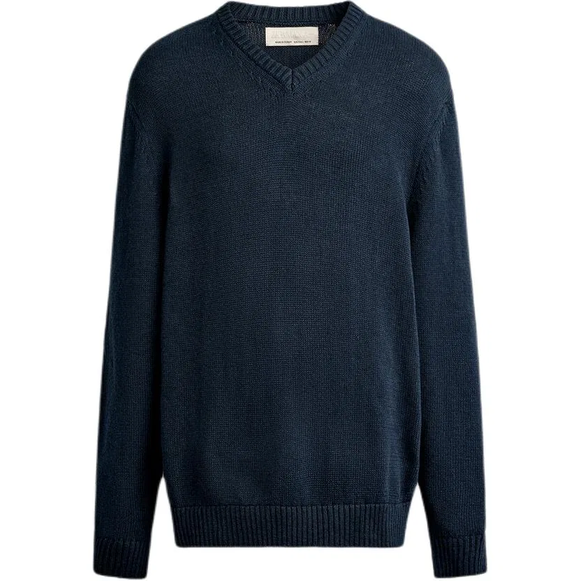 Мужской свитер с V-образным вырезом, свободный крой, Sea Blue, ZARA