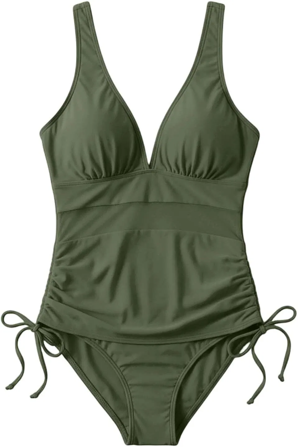 Женский цельный купальник с глубоким декольте и запахом Army Green — фото 4