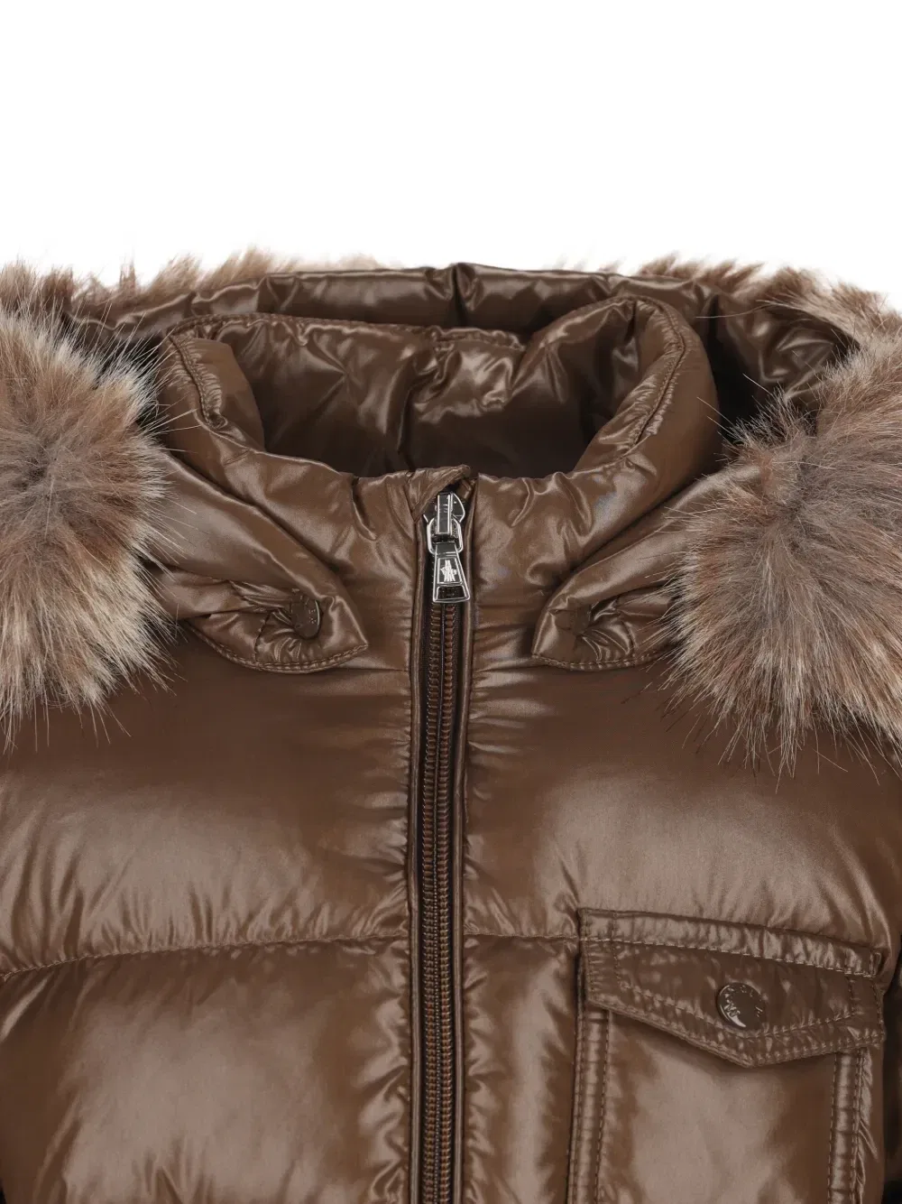 Пуховик с искусственным мехом Moncler Enfant, коричневый — фото 3