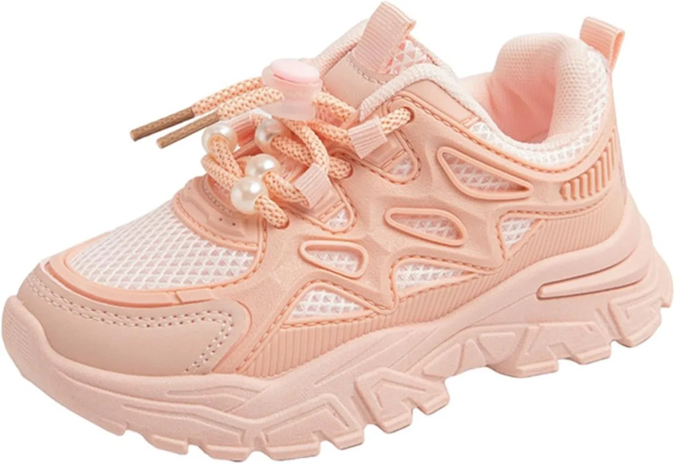 Детские кроссовки для девочек с шнуровкой, из сетки, Pink