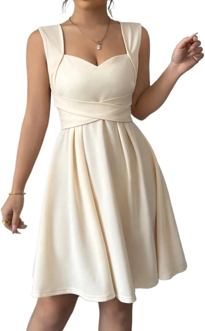 Женское A-силуэта платье с открытой спиной Backless Sleeveless Flared, Apricot