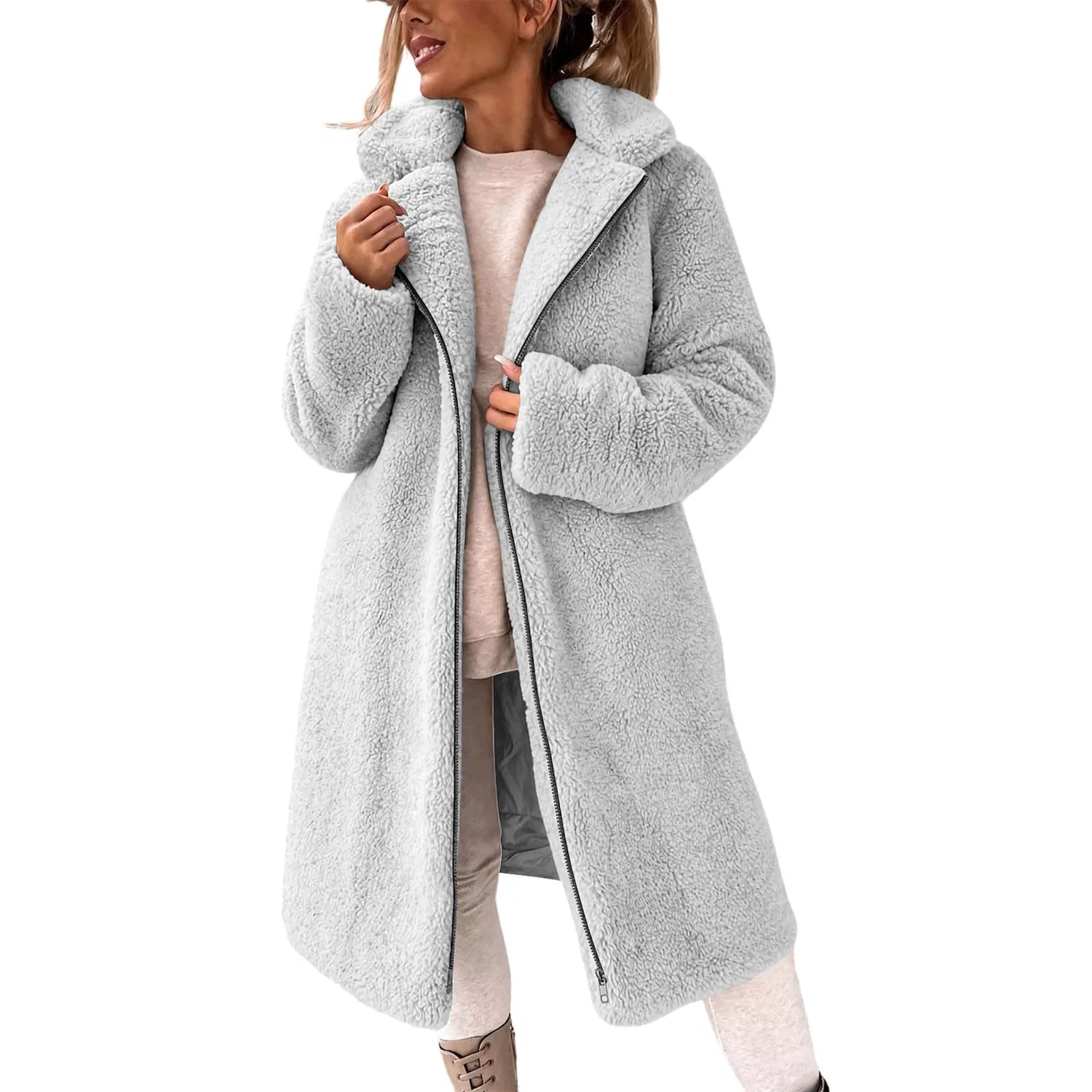 Женская куртка из флиса Teddy с длинным рукавом, grigio
