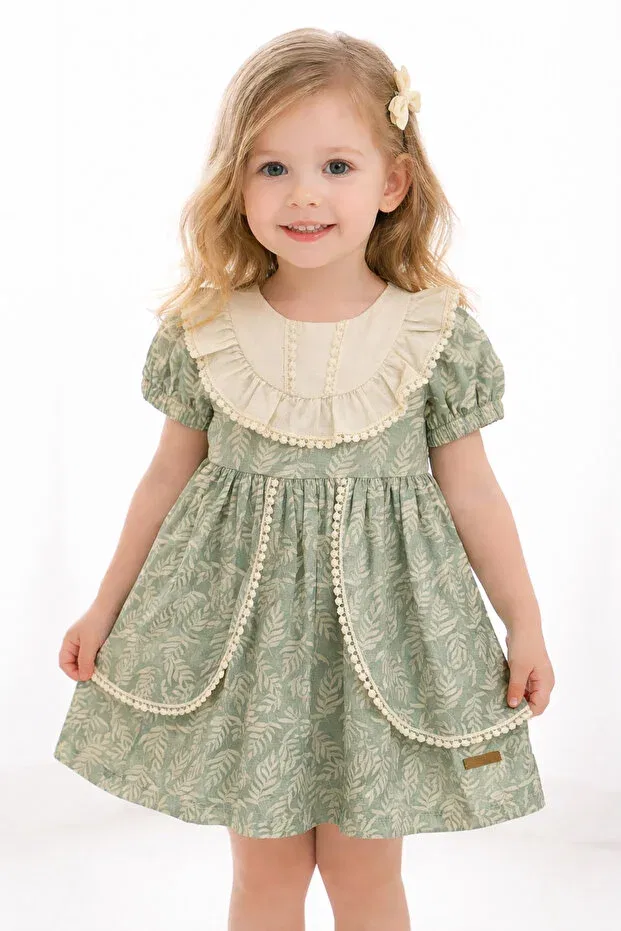 Детское платье для девочек с принтом Floral Lace Detail Amante Kıds, Green