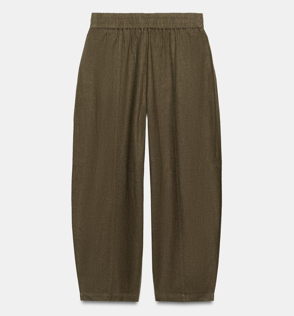 Брюки Zara Barrel Linen Blend, хаки — фото 2