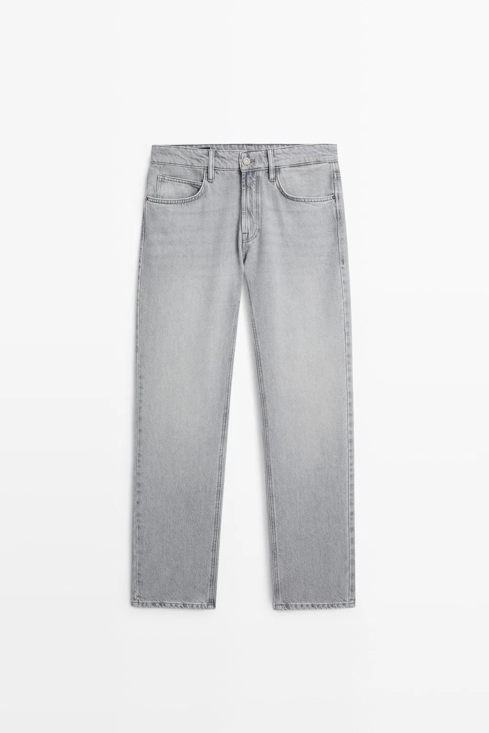 Джинсы Massimo Dutti Stonewashed Tapered-Fit, серый меланж — фото 2