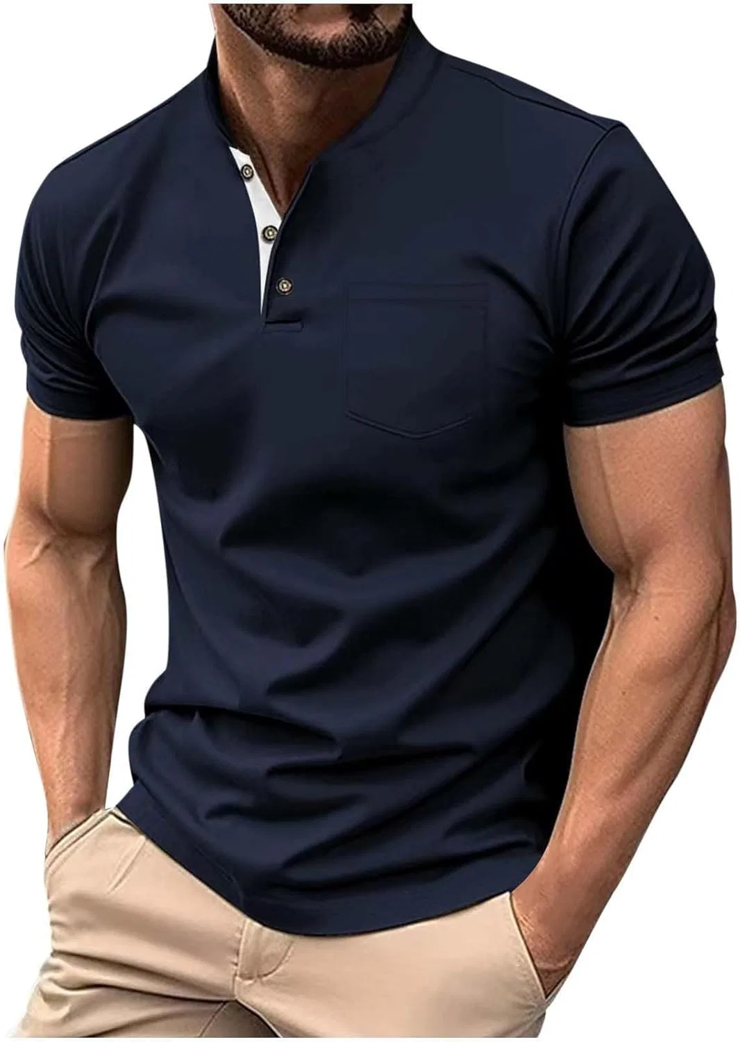 Мужская футболка-поло с коротким рукавом Henley, Navy