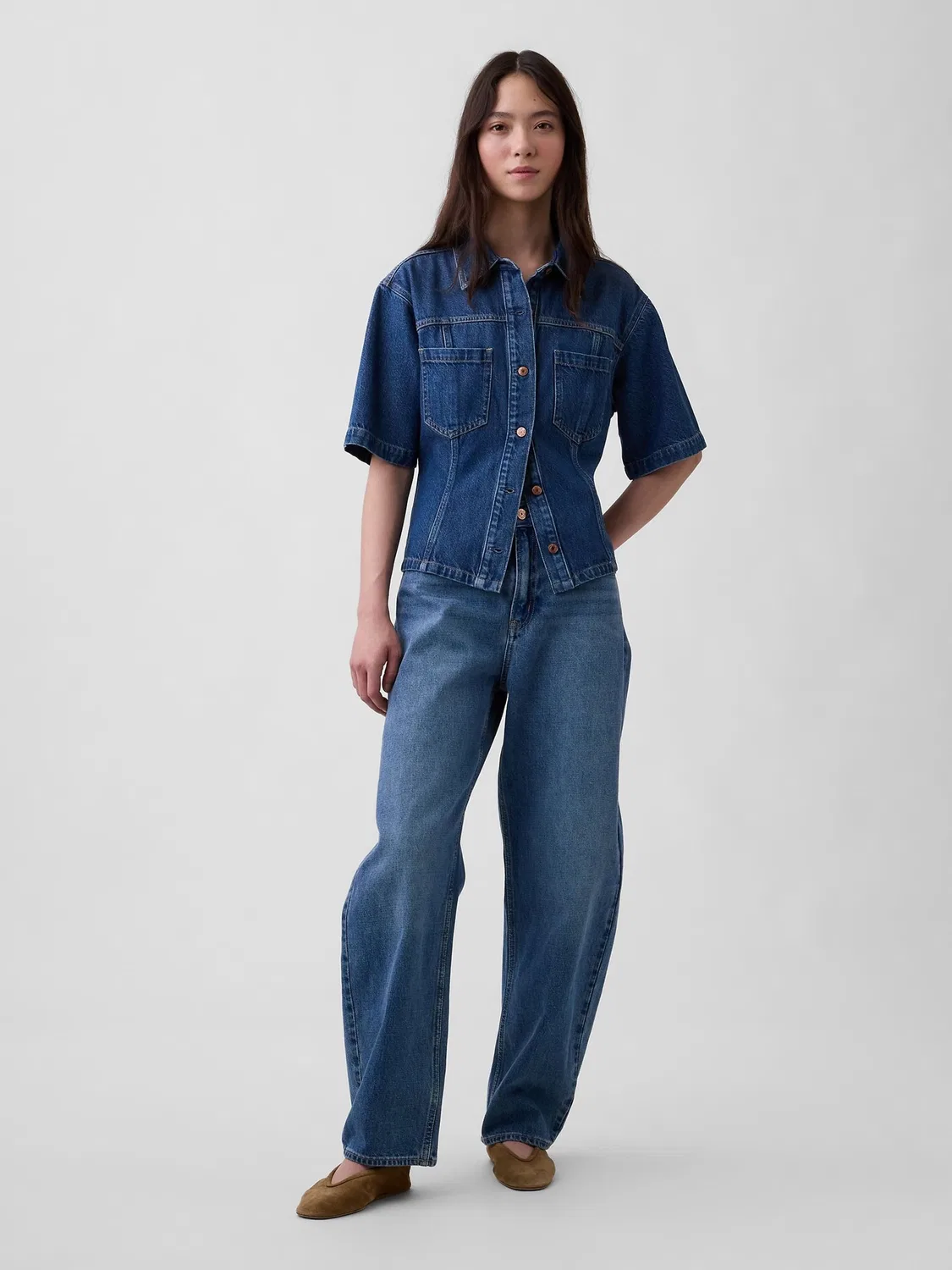 Джинсовая рубашка Gap Blue UltraSoft Denim Pocket, синий — фото 3