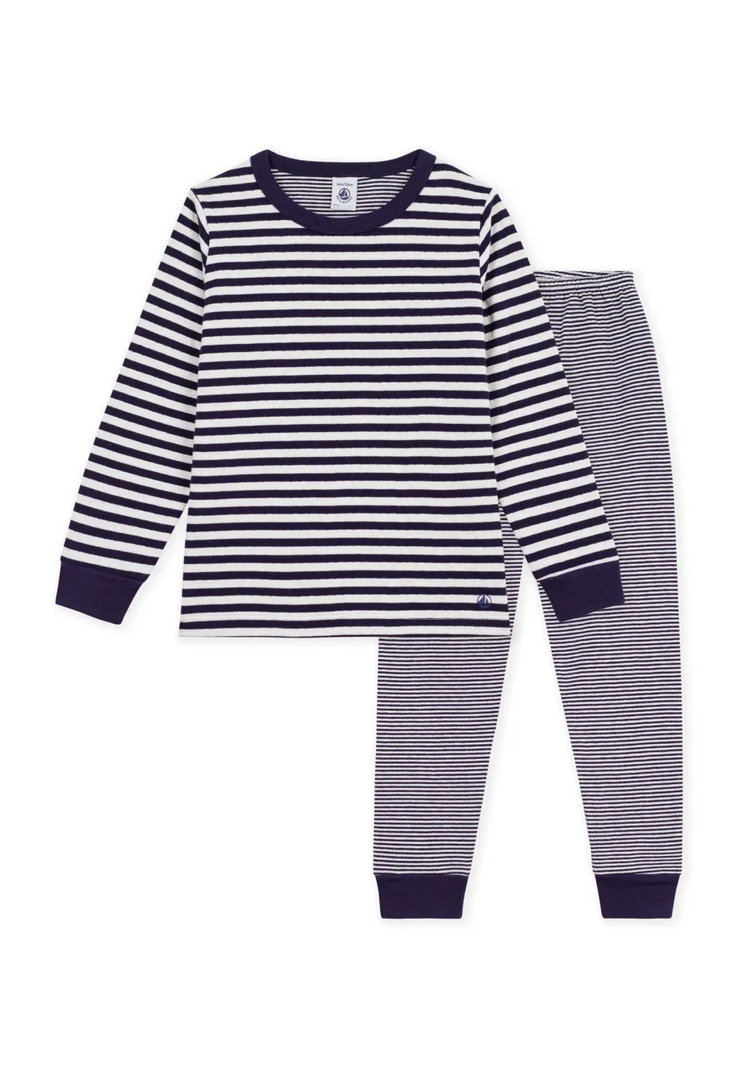 Детский пижамный комплект в полоску из трикотажа - пижамный комплект Petit Bateau, Soir Milk