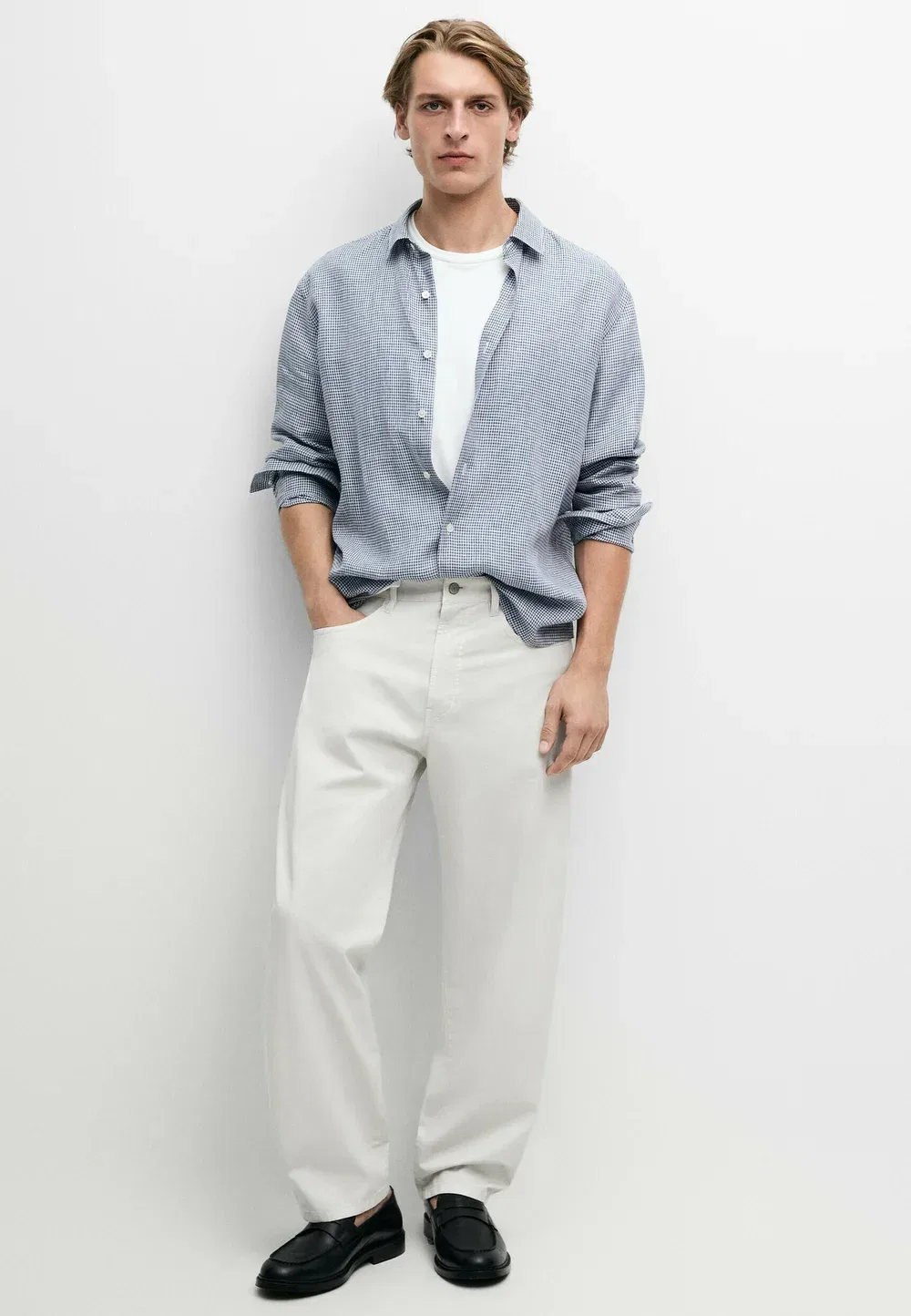Брюки-Бочонок из поплина с эффектом денима - джинсы свободного кроя Massimo Dutti, Sand — фото 2