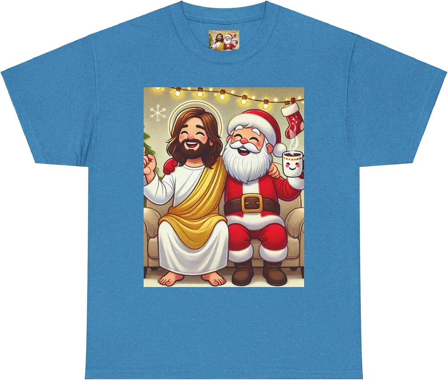 Женская футболка с принтом Funny Santa Jesus Hanging Out, сапфировый меланж