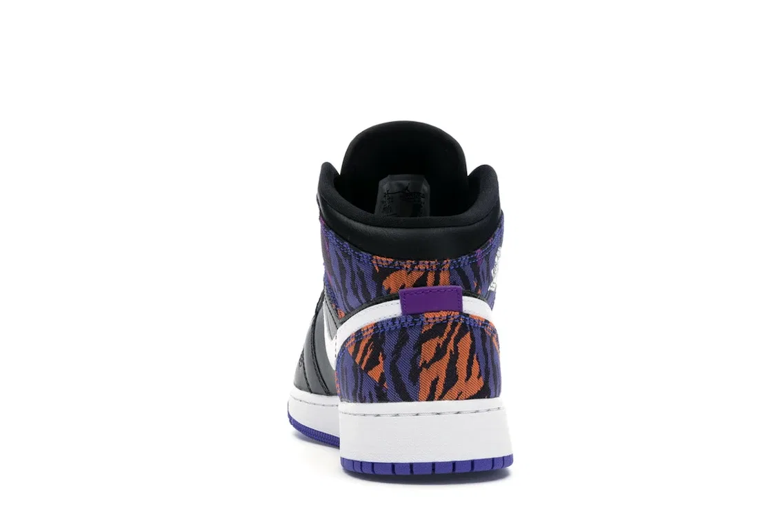 Детские кроссовки с принтом Jordan 1 Mid Multi-Color Tiger Stripe Jordan, Black/White-Rush Violet-Black — фото 4