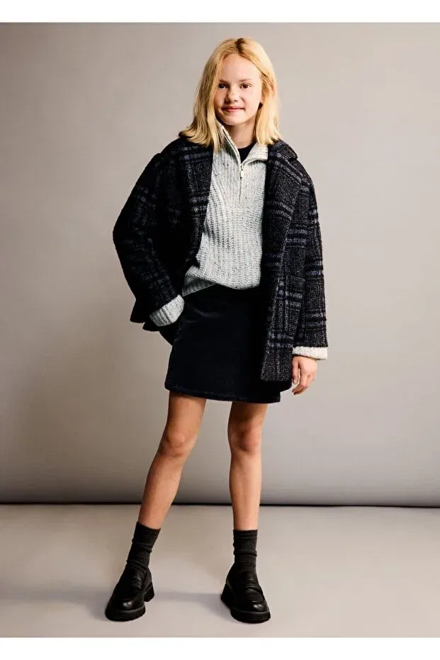Детское пальто для девочек клетчатое Mango Kids, Blue — фото 2