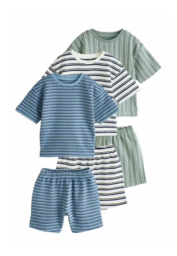 Комплект пижам из 3 штук, хлопок, Regular fit - short pyjamas 3 pack, Next, синий, белый, серый в полоску