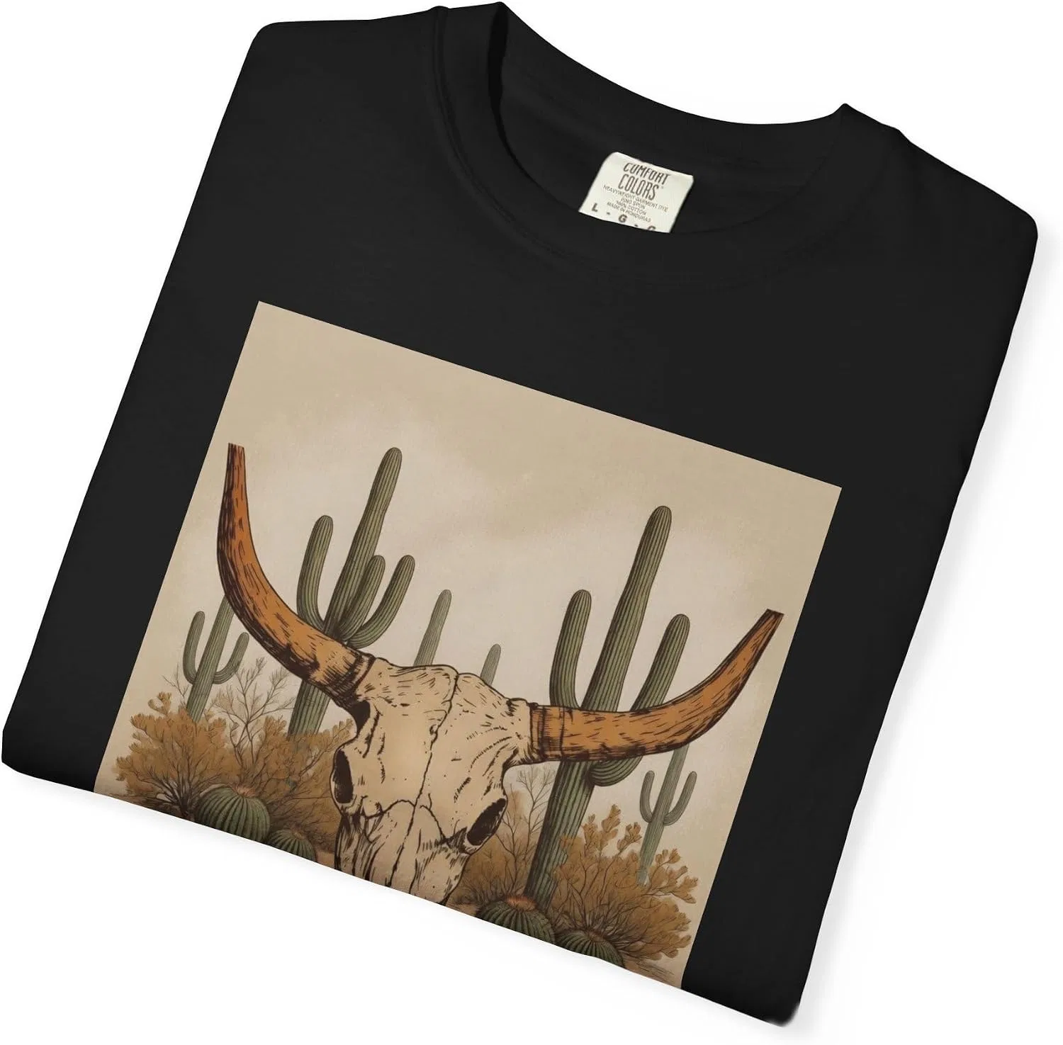 Женская футболка с принтом Desert Longhorn Skull, чёрный — фото 4