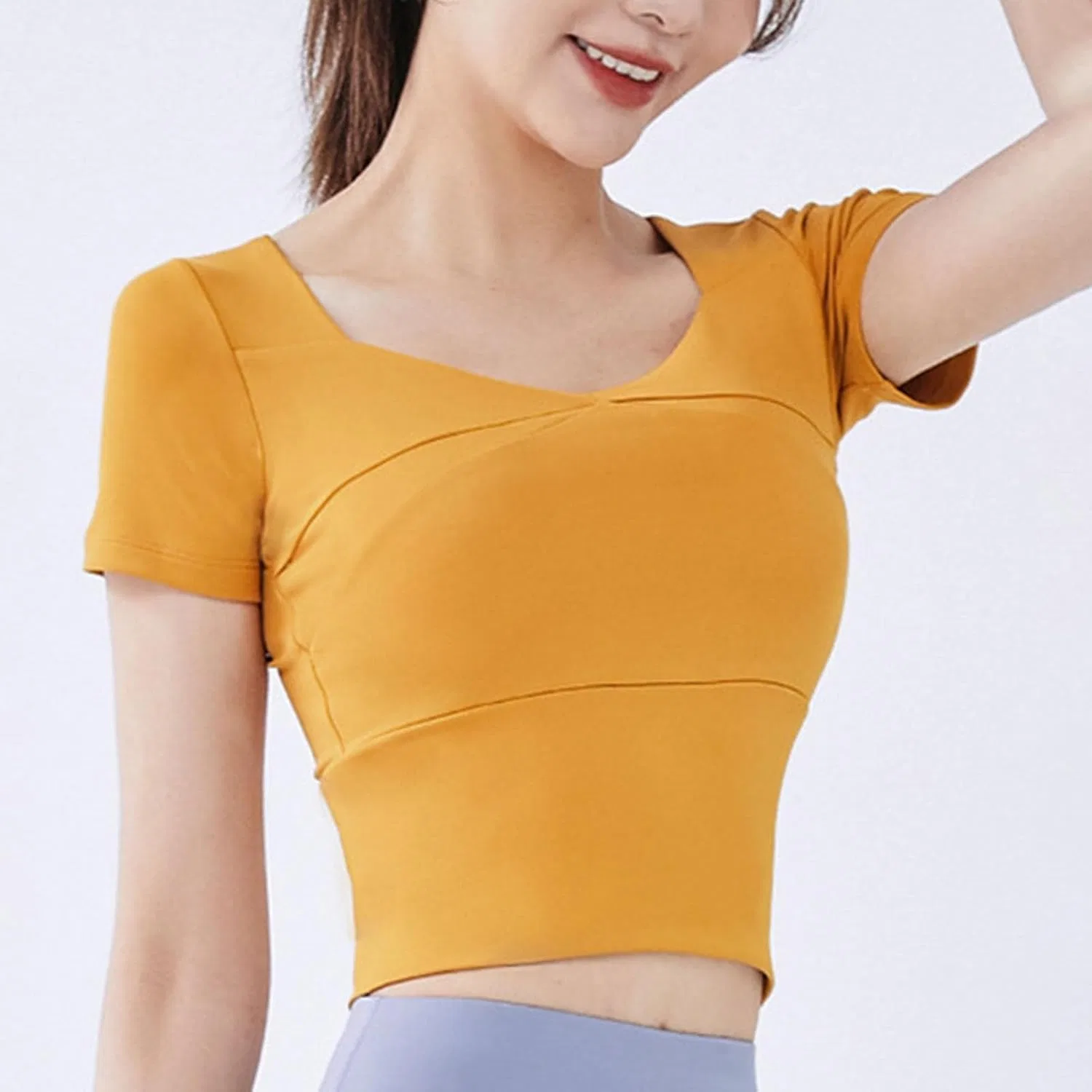 Женский топ для йоги с встроенным бюстгальтером, Yellow — фото 2