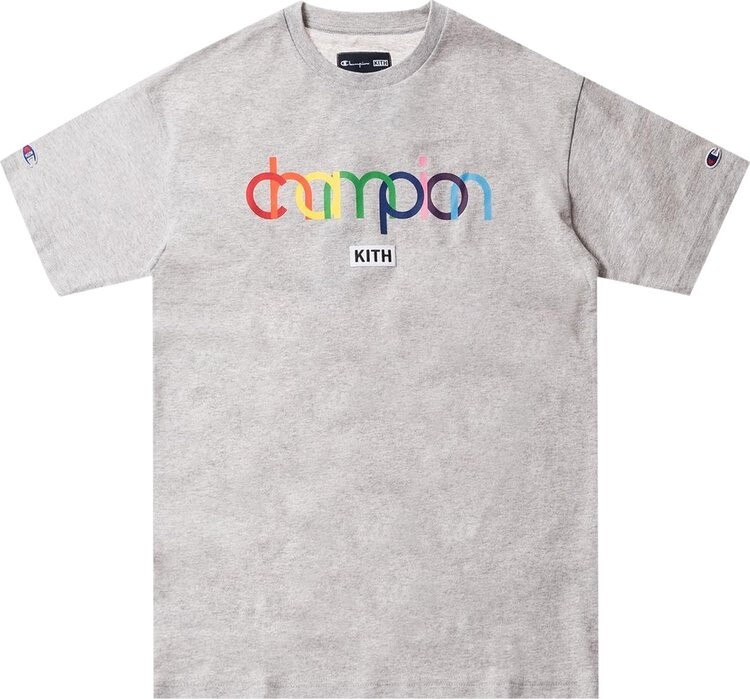 

Футболка Kith x Champion Double Logo Tee 'Heather Grey', серый