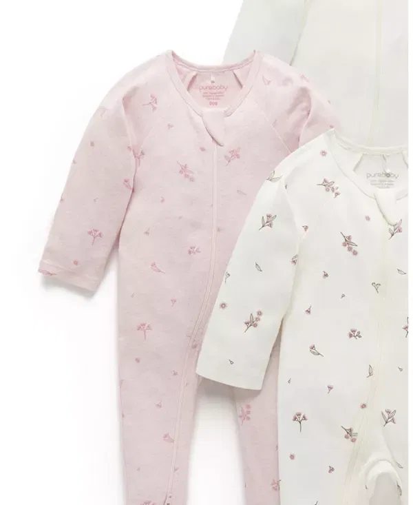 Детский комплект комбинезонов на молнии Purebaby, Vanilla Blossom Pack — фото 3