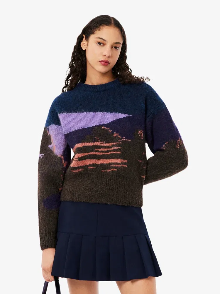 Свитер женский LACOSTE Purple, с круглым вырезом, из шерсти и альпаки