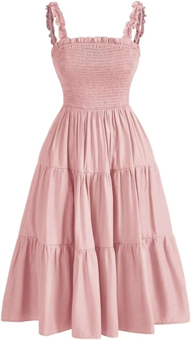 Женское A-силуэта платье с воланами, длинное, Baby Pink