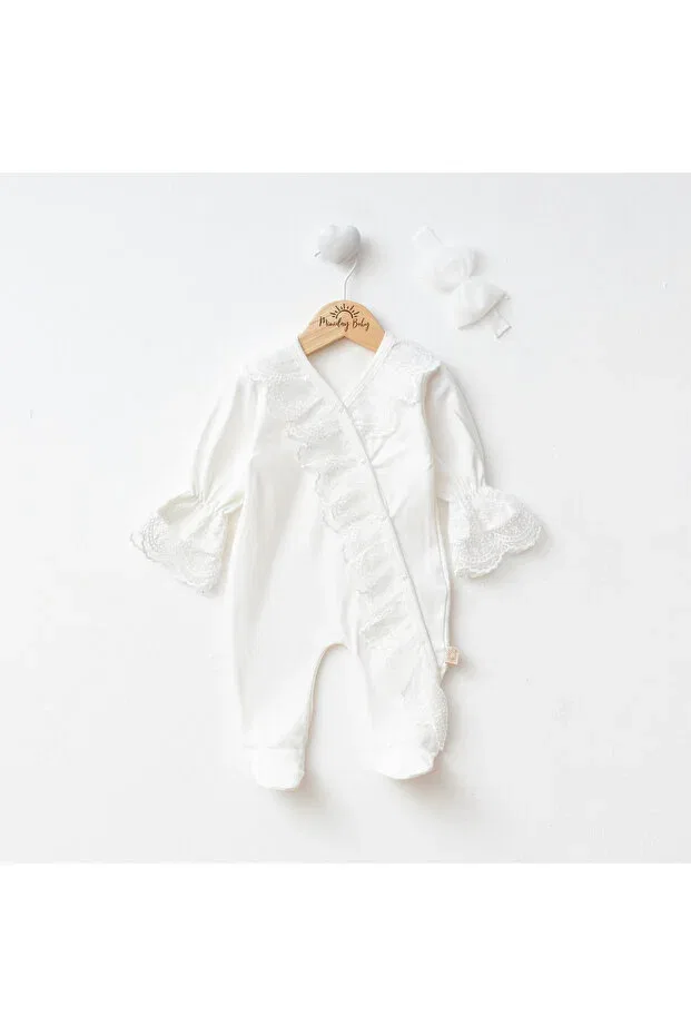 Детский комбинезон для девочек с кружевом Mevlütlük Romper Miniday Baby, Ecru — фото 2