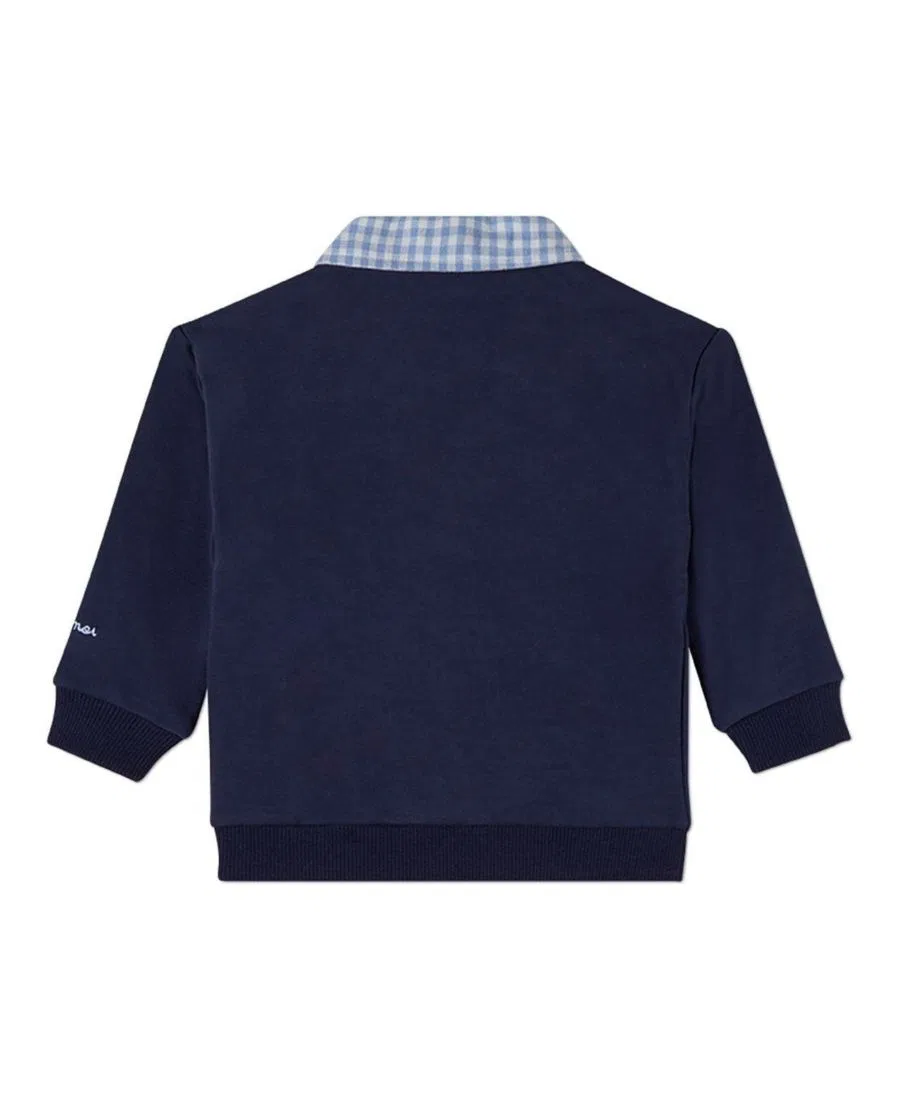 Свитшот с контрастным воротником-гингем Layered Look MeMoi, Navy Blue — фото 2