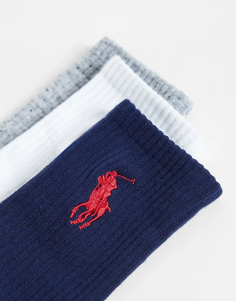 Носки высокие с крупным логотипом Icon 3 шт Polo Ralph Lauren, темно-синий/белый/серый — фото 2