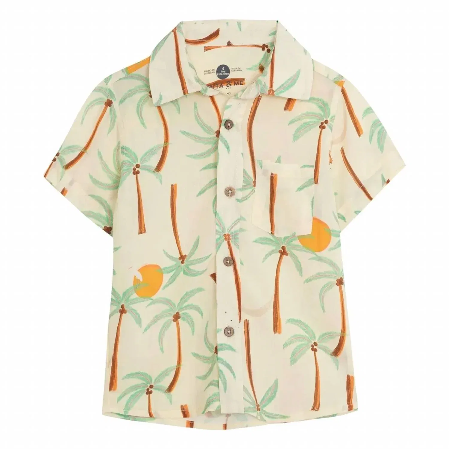 Детская рубашка с коротким рукавом и принтом пальм Guayabera Palm Pepita & Me, Ivory