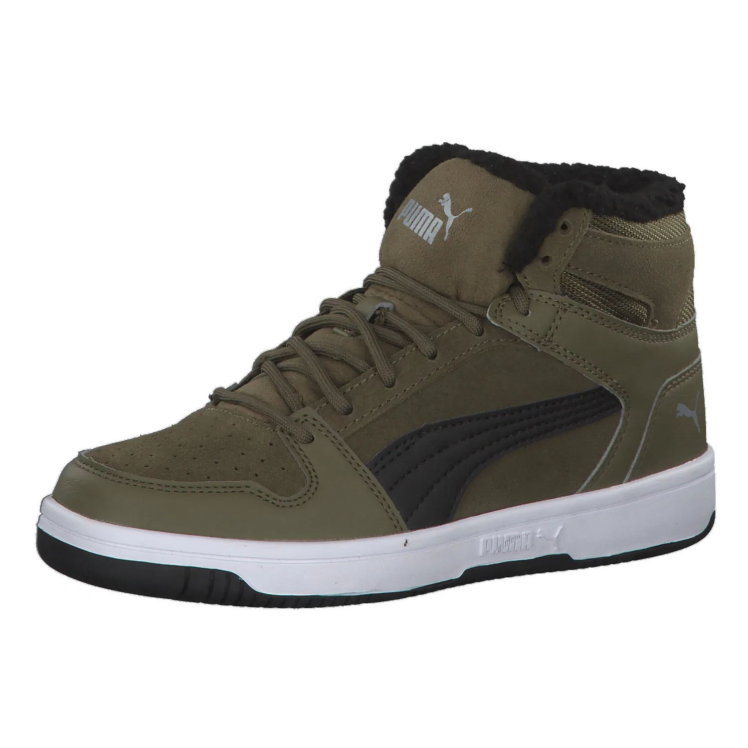 Детские кроссовки с высоким берцем Rebound Layup Fur SD Jr Puma, Olivgrun Schwarz Weiß