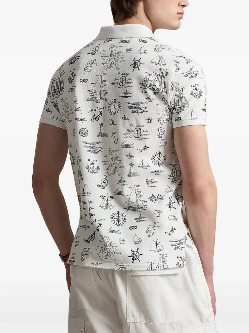 Поло, облегающее, из сетчатой ткани с морской тематикой Polo Ralph Lauren, белый — фото 3