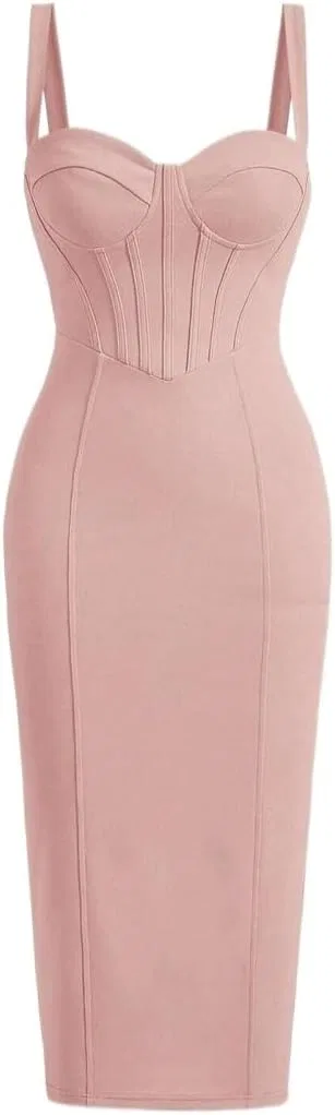 Женское элегантное миди-платье на бретелях с разрезом Dusty Pink